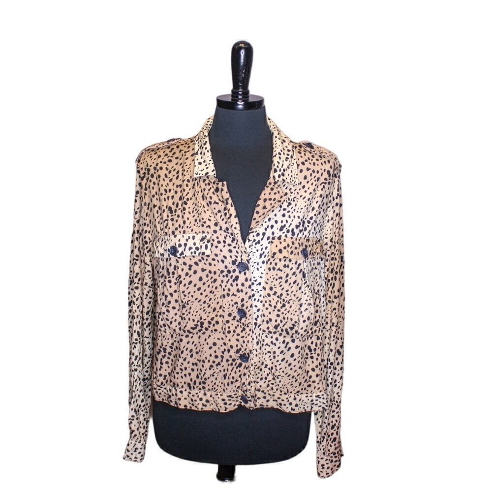Pistola Cheetah Print Blouse Top Button Up Pockets Size XL